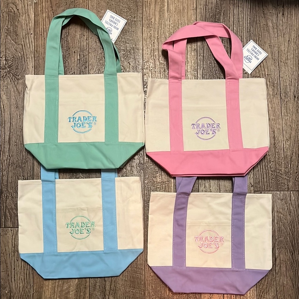 Canvas Tote Bag Set - Green, Pink, Purple, Blue